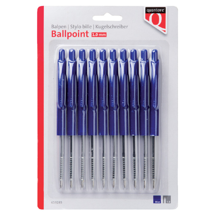 Balpen Quantore drukknop blauw 10 stuks
