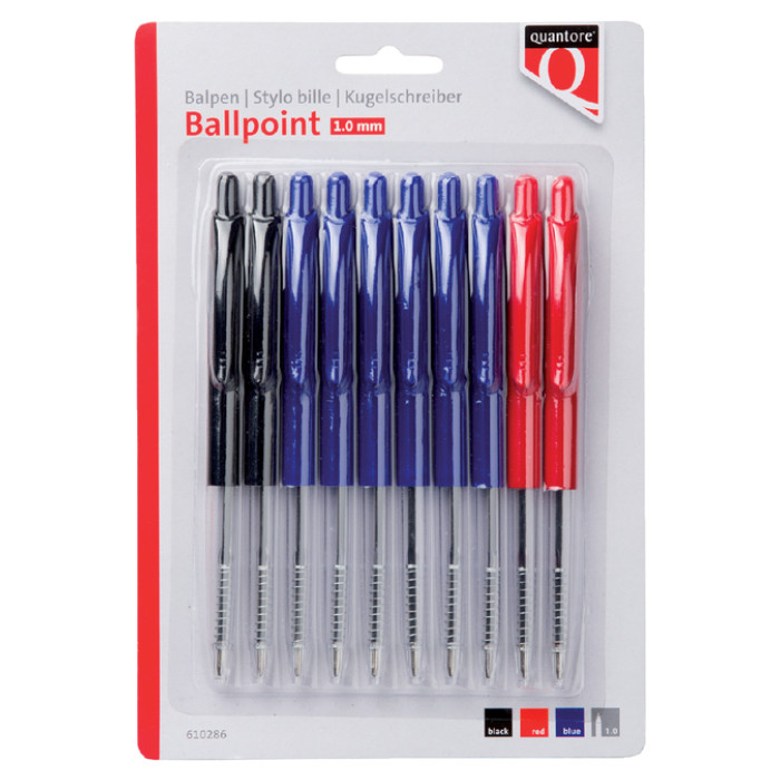 Balpen Quantore drukknop assorti 10 stuks