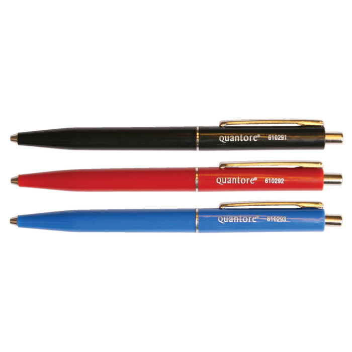 Balpen Quantore drukknop met metalen clip rood medium