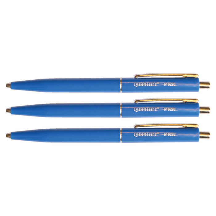 Balpen Quantore drukknop met metalen clip blauw medium