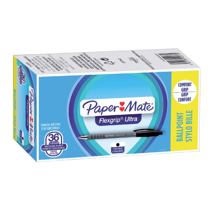 Balpen Paper Mate Flexgrip Ultra medium zwart valuepack 30+6 gratis