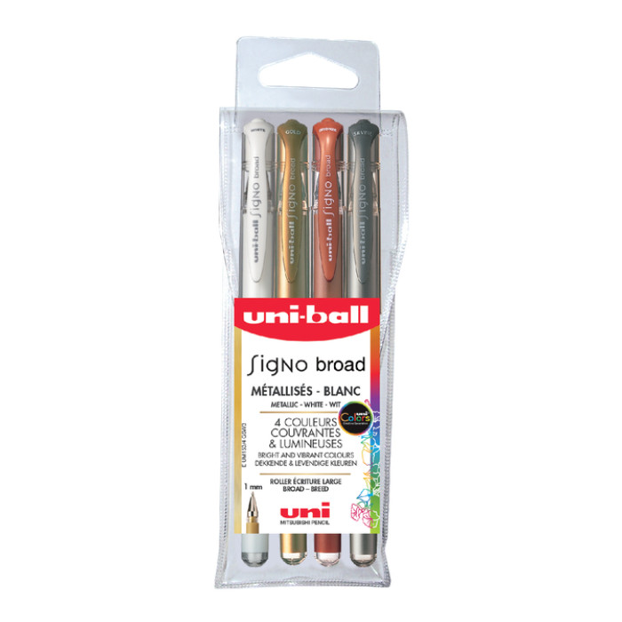 Rollerpen Uni-ball Signo breed metallic assorti etui à 4 stuks