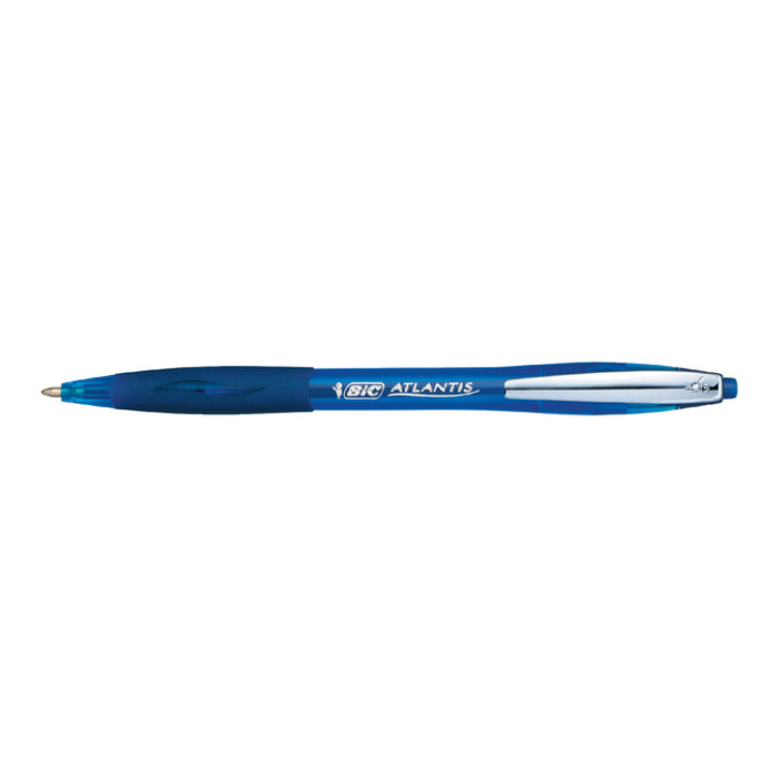 Balpen Bic Atlantis soft metalen clip clic medium blauw