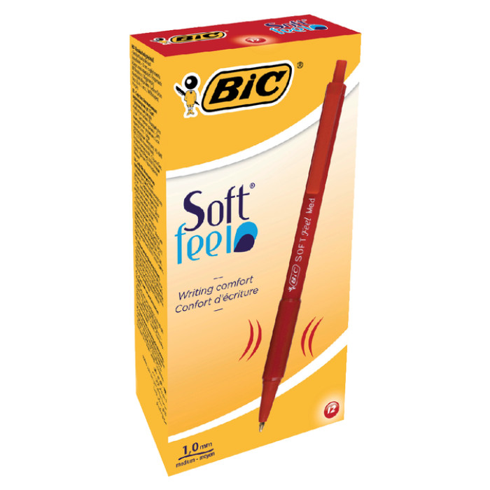 Balpen Bic soft feel grip clic medium rood