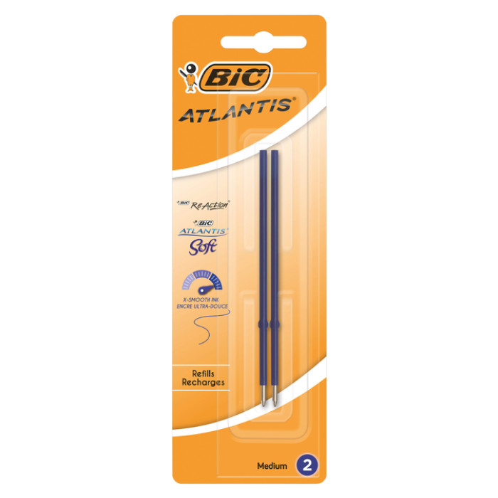 Balpenvulling Bic voor diverse balpennen medium blauw blister à 2st