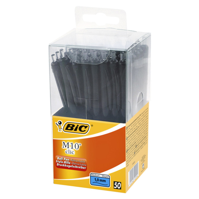 Balpen Bic M10 medium zwart in tubo verpakking