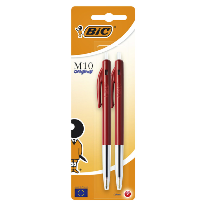 Balpen Bic M10 medium rood bister à 2 stuks