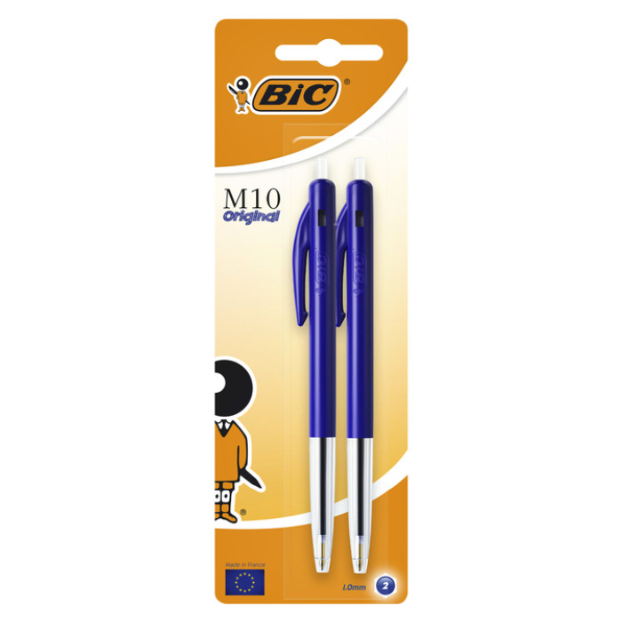 Balpen Bic M10 medium blauw blister à 2 stuks