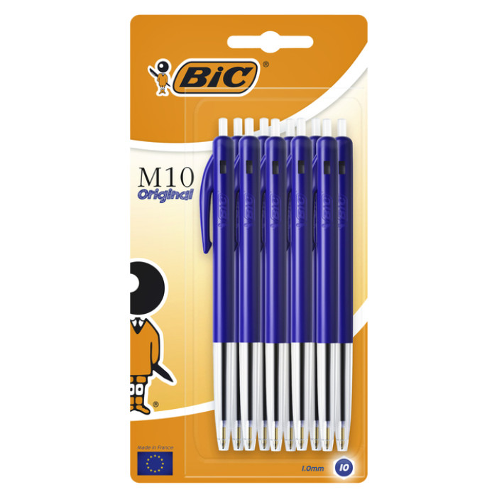 Balpen Bic M10 medium blauw blister à 10 stuks