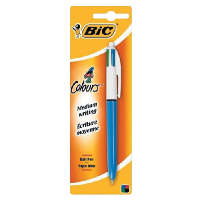 Balpen Bic 4kleuren medium lichtblauw blister à 1 stuk
