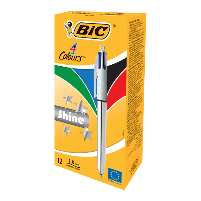 Balpen Bic 4kleuren shine medium zilver