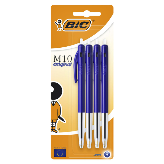 Balpen Bic M10 medium blauw blister à 4st