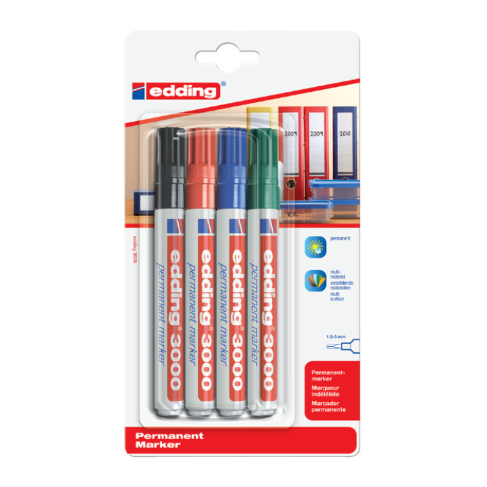 Viltstift edding 3000 rond 1.5-3mm assorti blister à 4 stuks