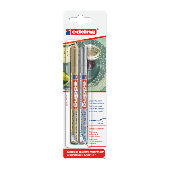 Paintmarker edding 780 op oliebasis 0.8mm goud en zilver blister à 2st