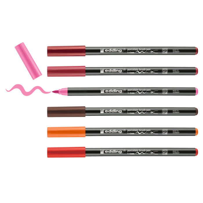Brushpen edding 4200 porselein warme kleuren assorti etui à 6 stuks