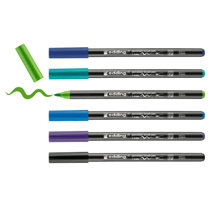 Brushpen edding 4200 porselein koele kleuren etui à 6 stuks