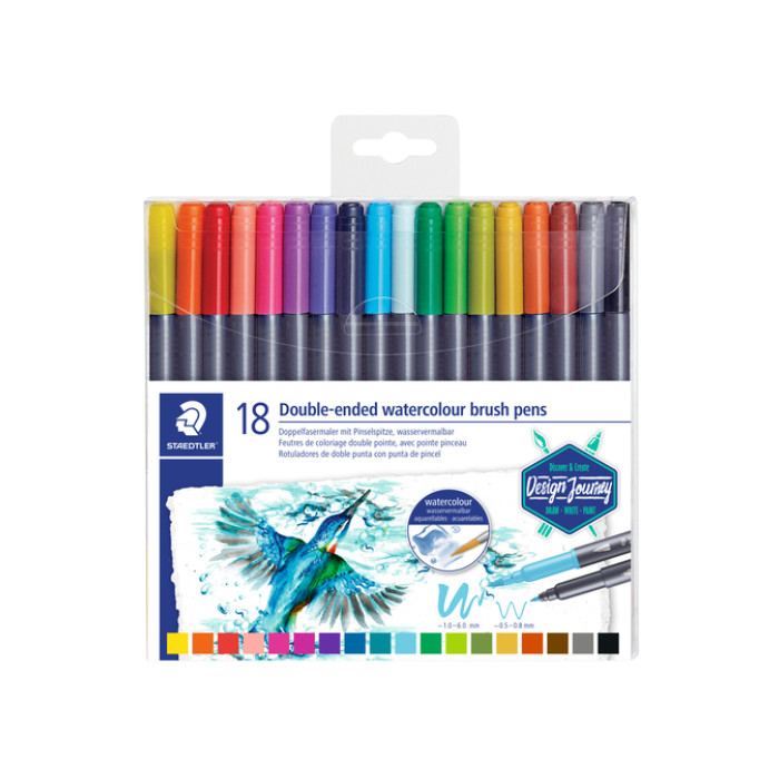 Brushpen Staedtler 3001 Marsgraphic duo 0.5-6mm blister à 18st ass