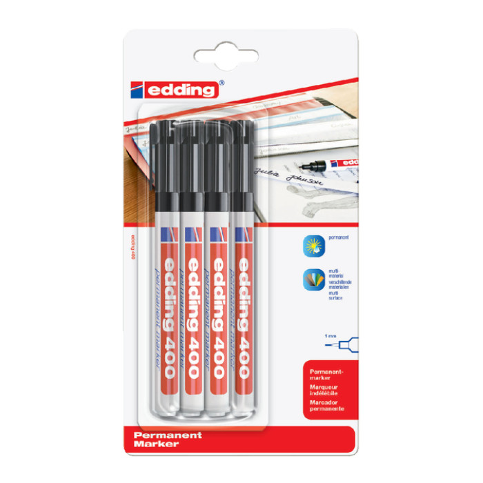 Viltstift edding 400 rond 1mm zwart blister à 4 stuks