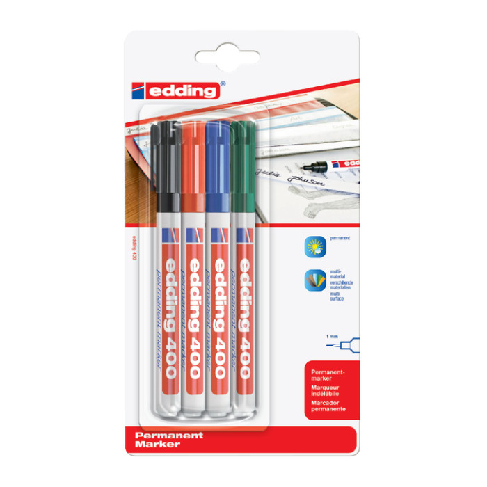 Viltstift edding 400 rond assorti 1mm blister à 4 stuks