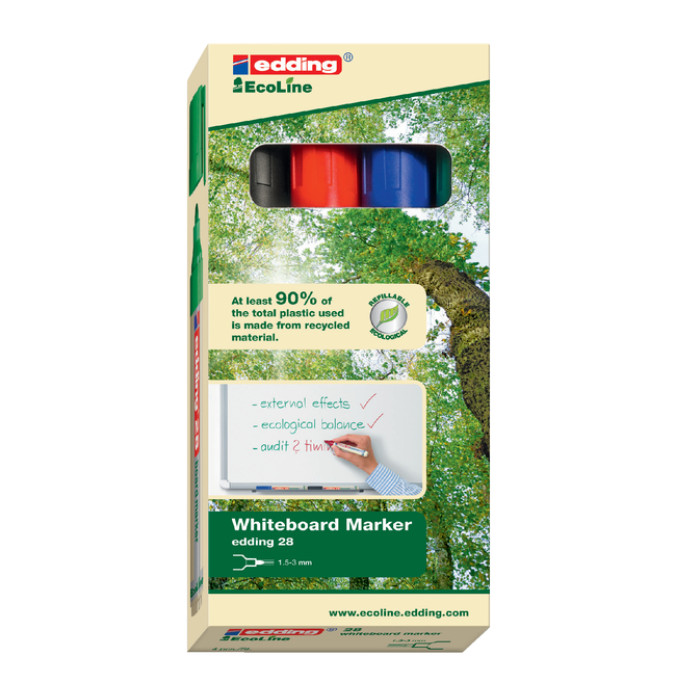 Whiteboardmarker edding 28 EcoLine rond 1.5-3mm assorti set à 4 stuks