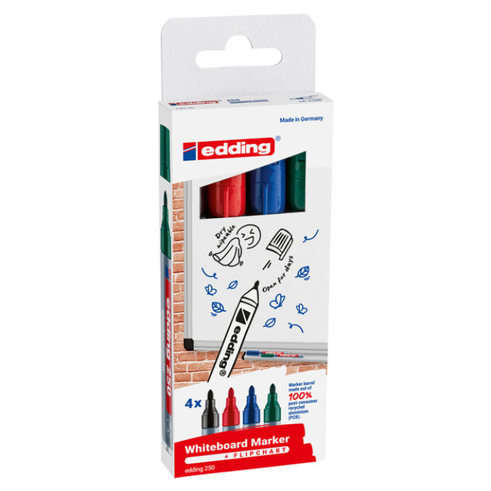 Whiteboardmarker edding 250 rond 1.5-3mm assorti 4 stuks