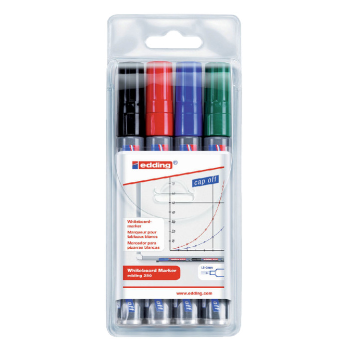 Whiteboardmarker edding 250 rond 1.5-3mm assorti etui à 4 stuks