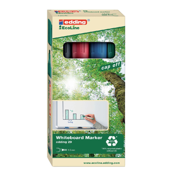 Whiteboardmarker edding 29 EcoLine schuin 1-5mm assorti set à 4 stuks