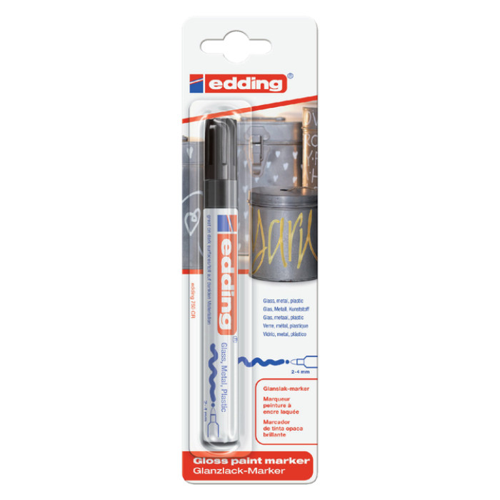 Paintmarker edding 750 op oliebasis 2-4mm zwart blister à 1 stuk