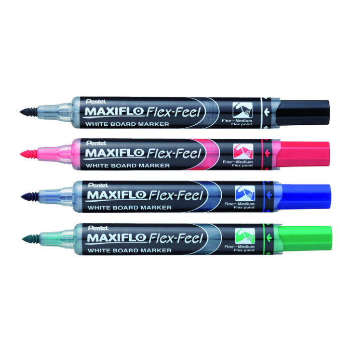 Whiteboardmarker Pentel MWL5SBF Maxiflo rond 1.5-4.5mm zwart