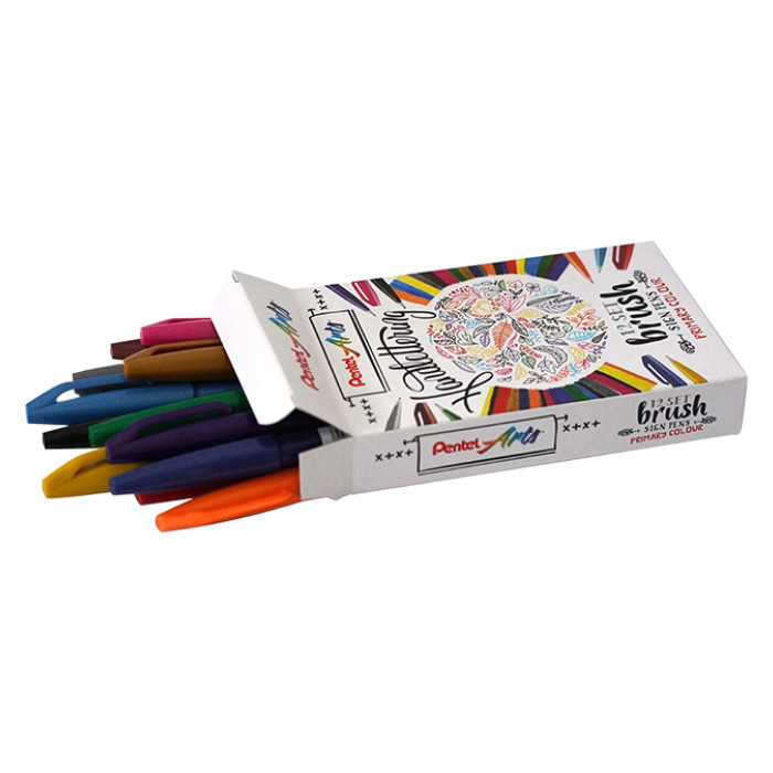 Brushpen Pentel SES15C Sign Artist standaardkleuren assorti 12 stuks
