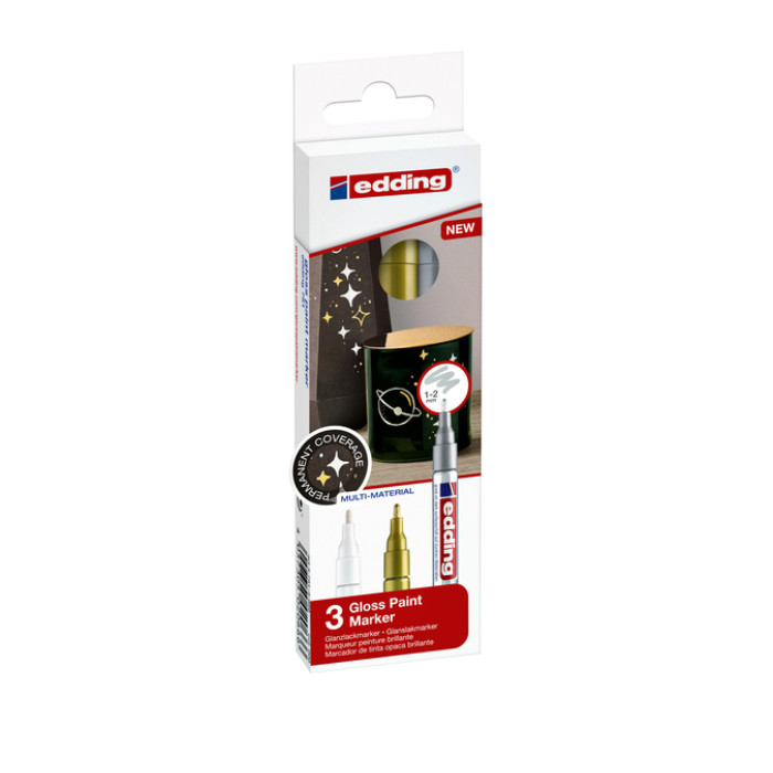 Paintmarker edding 751 op oliebasis 1-2mm metallic assorti 3 stuks