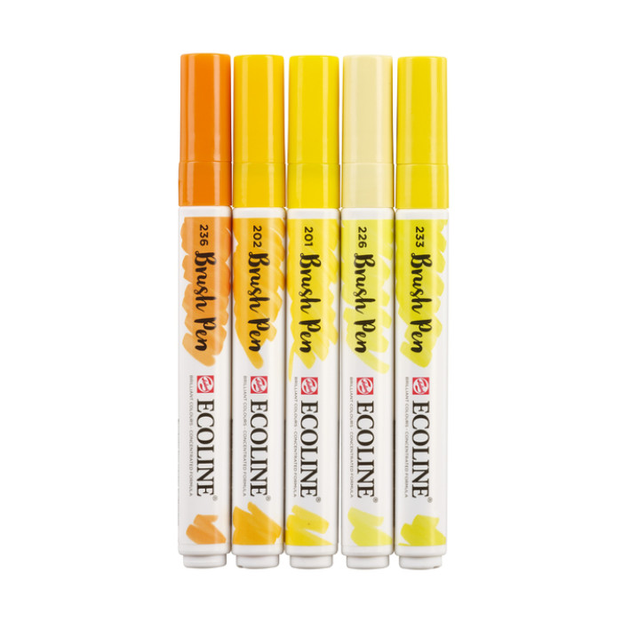 Brushpen Talens Ecoline set à 5 stuks geel