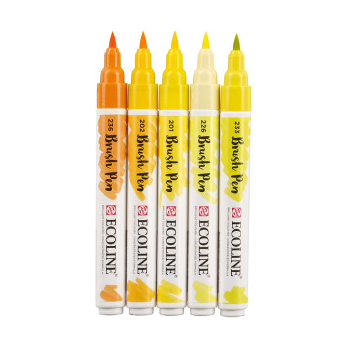 Brushpen Talens Ecoline set à 5 stuks geel
