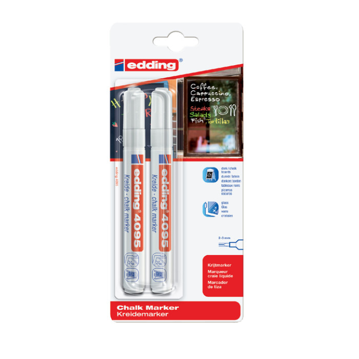 Krijtstift edding 4095 rond 2-3mm wit blister à 2 stuks