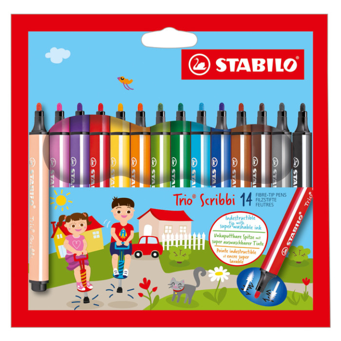 Viltstift STABILO Trio Scribbi 368/14 assorti etui à 14 stuks