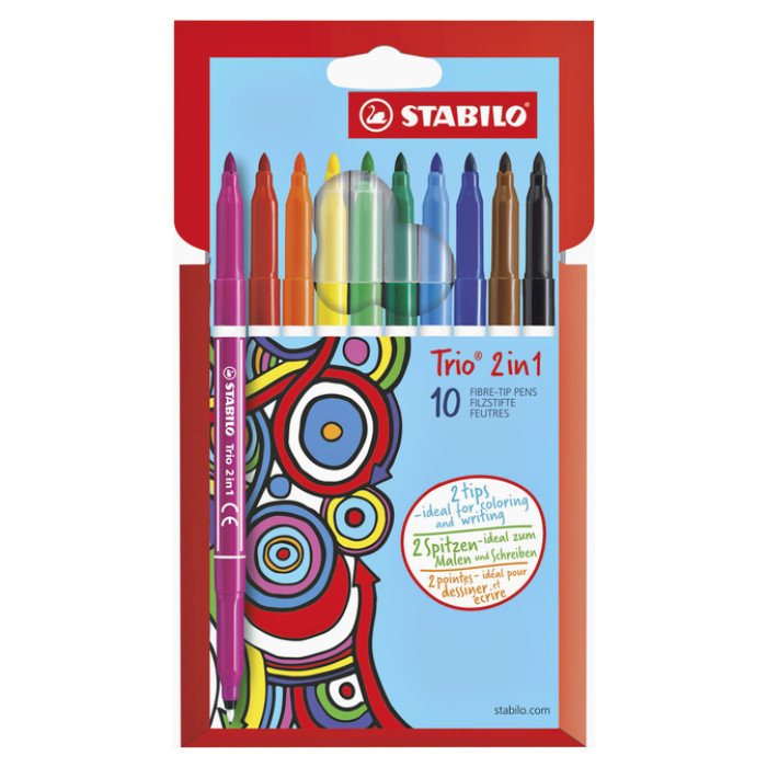Viltstift STABILO Trio 2 in 1 assorti etui à 10 stuks