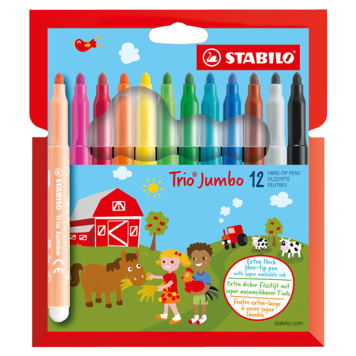 Viltstift STABILO Trio Jumbo 380/12 extra large assorti etui à 12 stuks