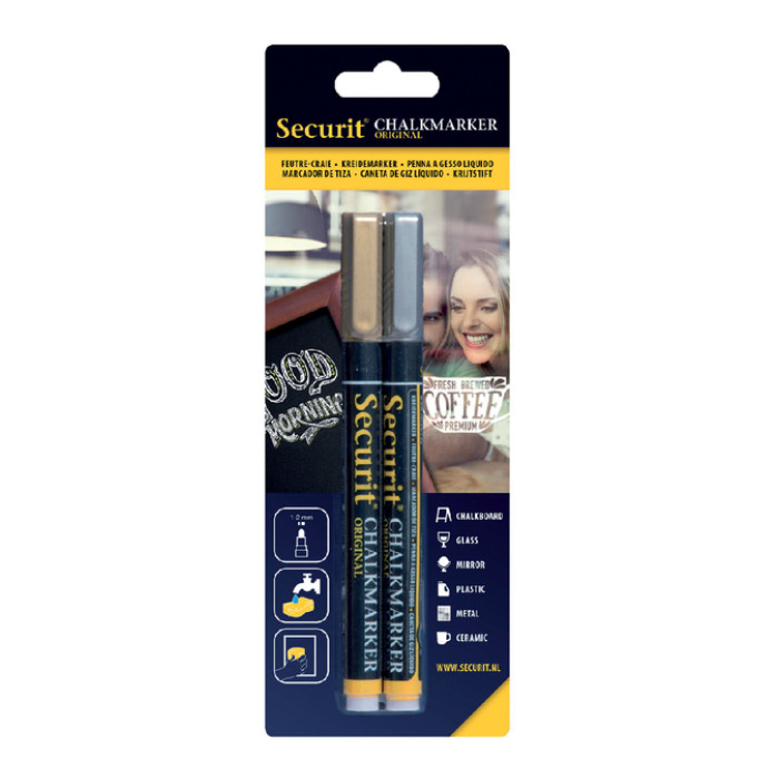 Krijtstift Securit SMA-100 rond 1-2mm goud/zilver assorti 2 stuks