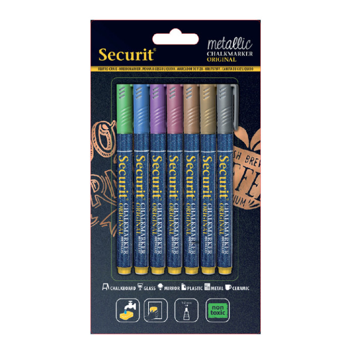 Krijtstift Securit SMA-100 rond 1-2mm metallic assorti 7 stuks
