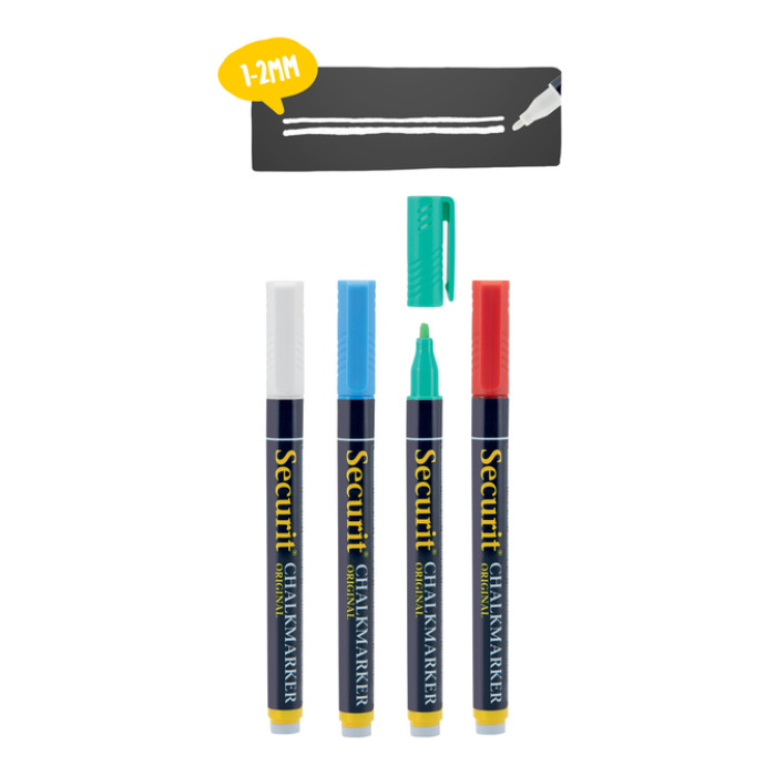 Krijtstift Securit SMA-100 rond 1-2mm wit/blauw/groen/rood blister à 4 stuks