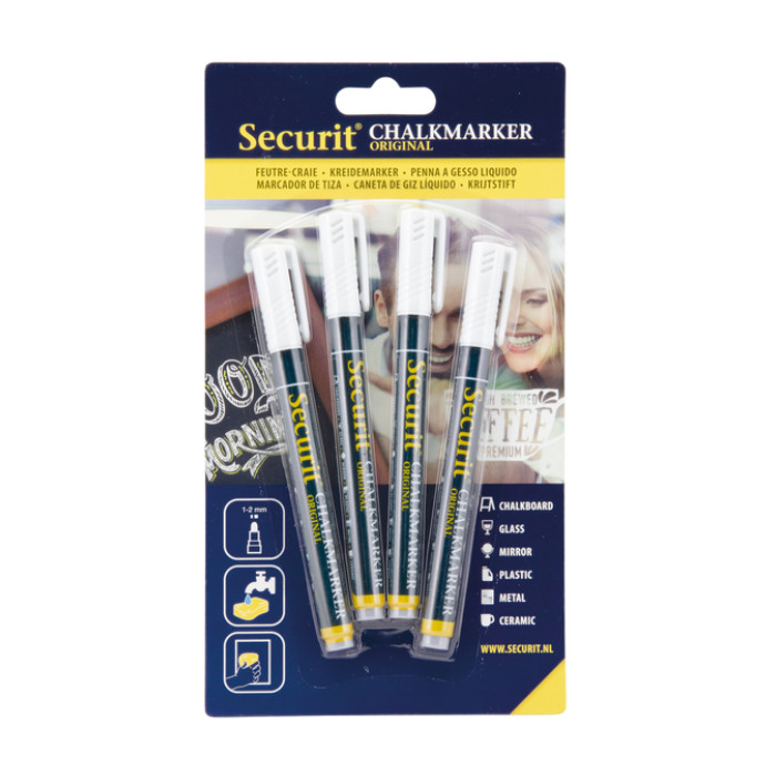 Krijtstift Securit SMA-100 rond wit 1-2mm blister à 4 stuks