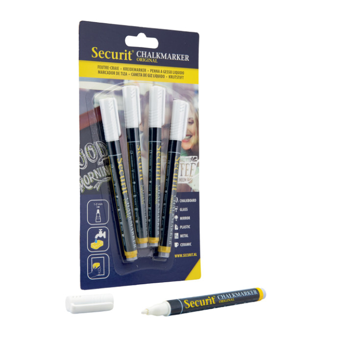 Krijtstift Securit SMA-100 rond wit 1-2mm blister à 4 stuks