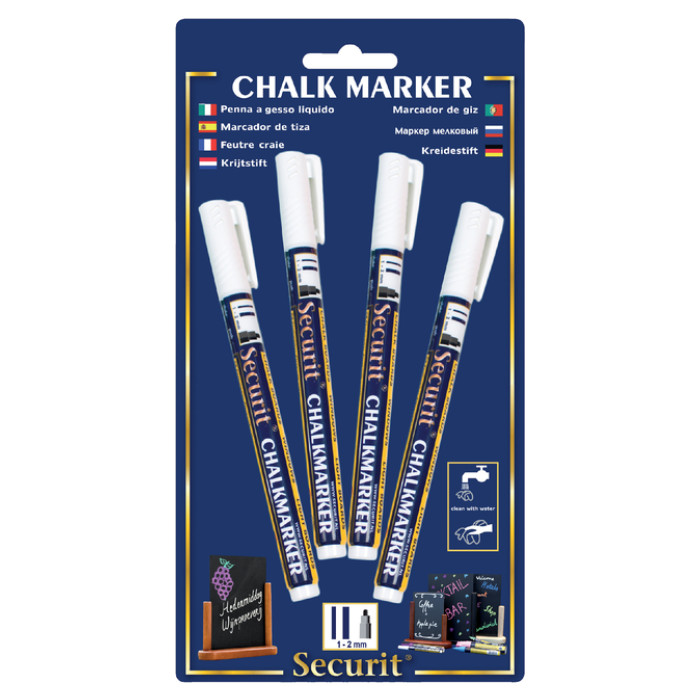 Krijtstift Securit SMA-100 rond wit 1-2mm blister à 4 stuks