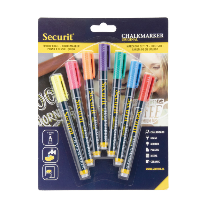 Krijtstift Securit SMA-100 rond ass 1-2mm blister à 7 stuks