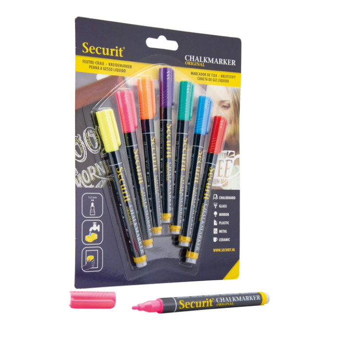 Krijtstift Securit SMA-100 rond ass 1-2mm blister à 7 stuks