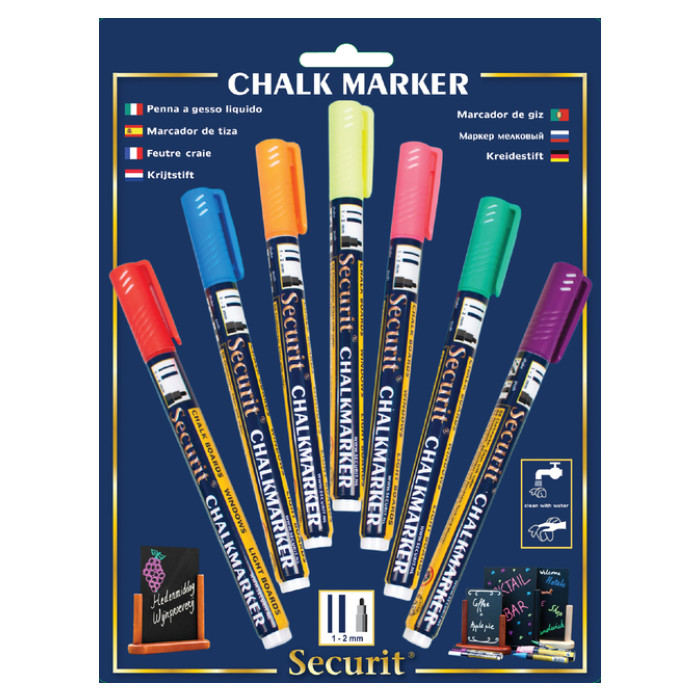 Krijtstift Securit SMA-100 rond ass 1-2mm blister à 7 stuks