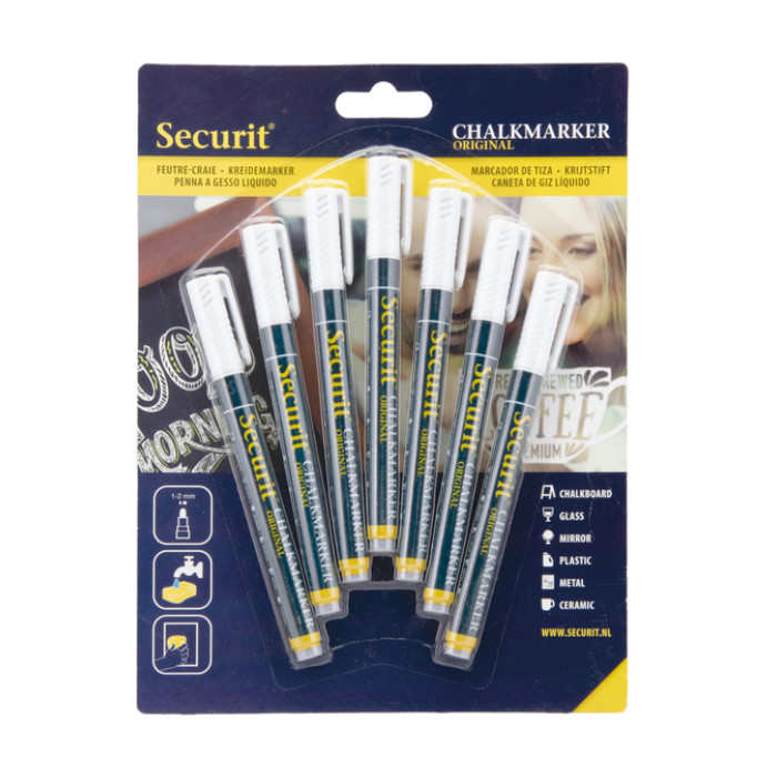 Krijtstift Securit SMA-100 rond wit 1-2mm blister à 7 stuks