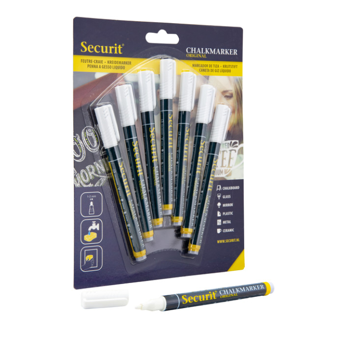Krijtstift Securit SMA-100 rond wit 1-2mm blister à 7 stuks