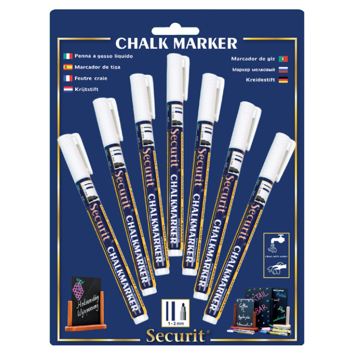Krijtstift Securit SMA-100 rond wit 1-2mm blister à 7 stuks