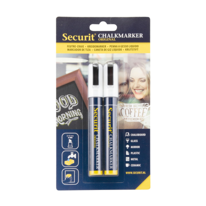Krijtstift Securit SMA-510 schuin 2-6mm wit blister à 2 stuks